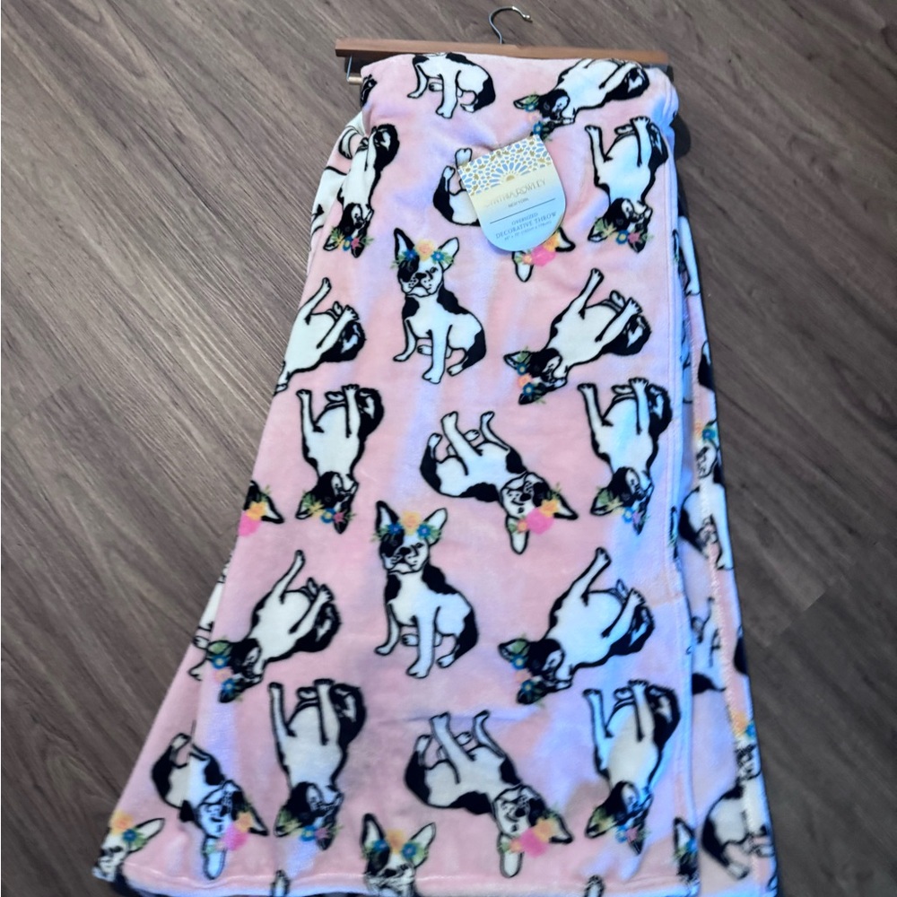 NEW Cynthia Rowley French buildog /Boston Terrier Dog Throw Blanket